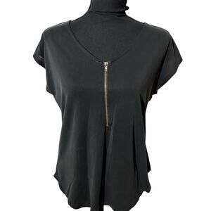 Green Envelope Women Casual Short Sleeve Top w Gold Zipper Detail Size Small